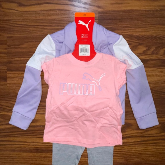 NWT Puma Toddler Girls’ 3-Piece Set (Zip Up Hoodie, Shirt, Leggings) - Picture 4 of 6